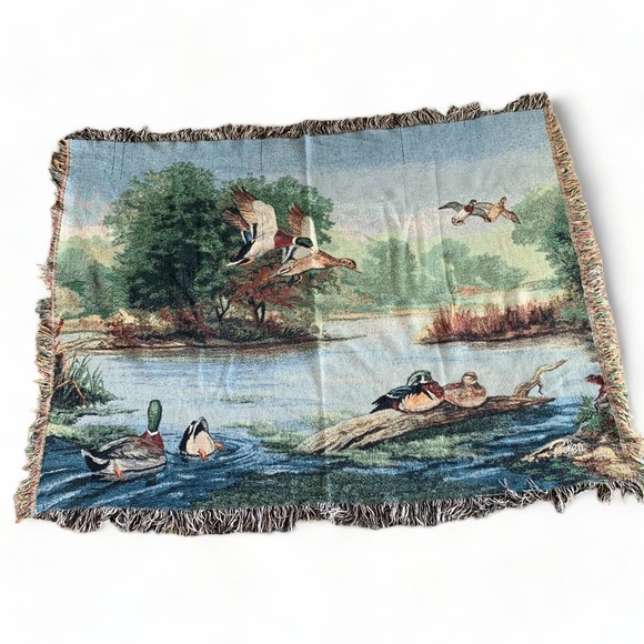 Unbranded Other - Vintage Linda Picken Mallard Ducks Woven Tapestry Blanket Wildlife 51 x 68 in.